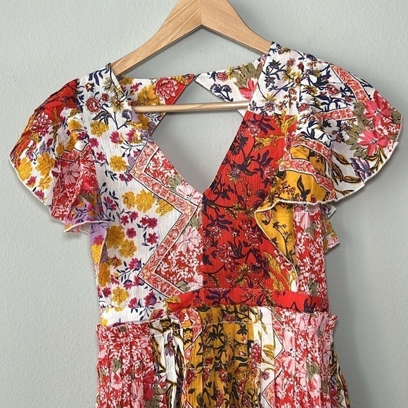 RAGA for Anthropologie Beautiful Escape Boho Skirted Tie Back Patchwork Romper - Picture 5 of 9